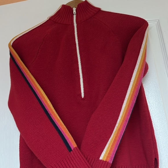 Marine Layer half zip sweater XS red with colorful stripes on sleeves - Picture 7 of 11